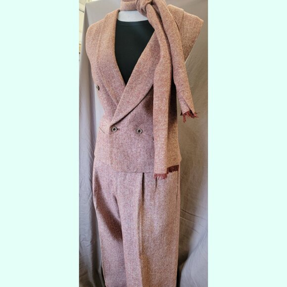 VINTAGE Pants - FABULOUS 3-PIECE VINTAGE TWEED SUIT 1970'S ERA